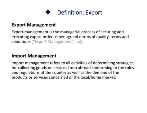 Export-<b>Import</b> Trade :- Introduction to Regulatory Framework: -Trade Policy, Foreign Trade, Simplification in Documentation, Reduction of Documents to five for custom Purposes. . Import management definition